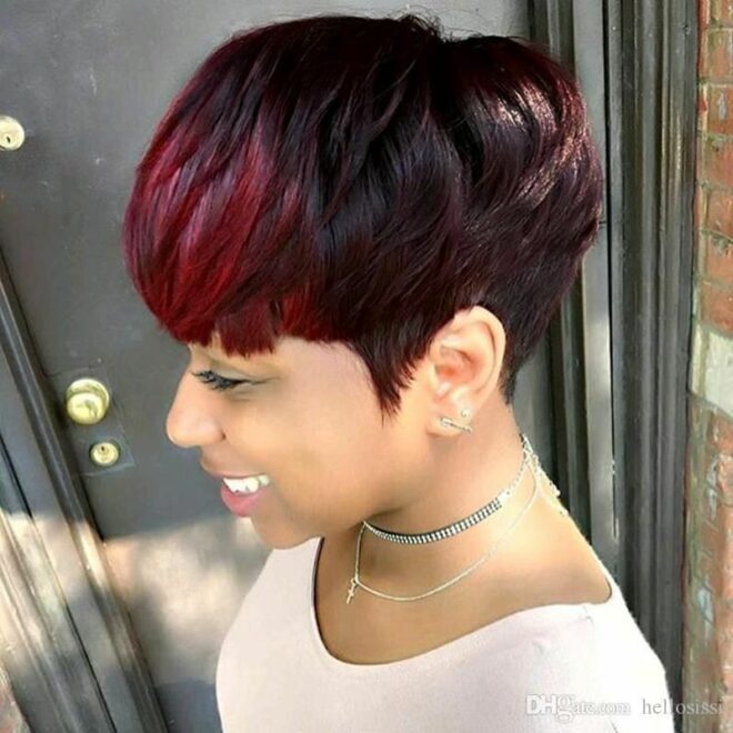 Women's wigs short straight black and red mixed color mechanism chemical fiber head covering African wigs - Image 2