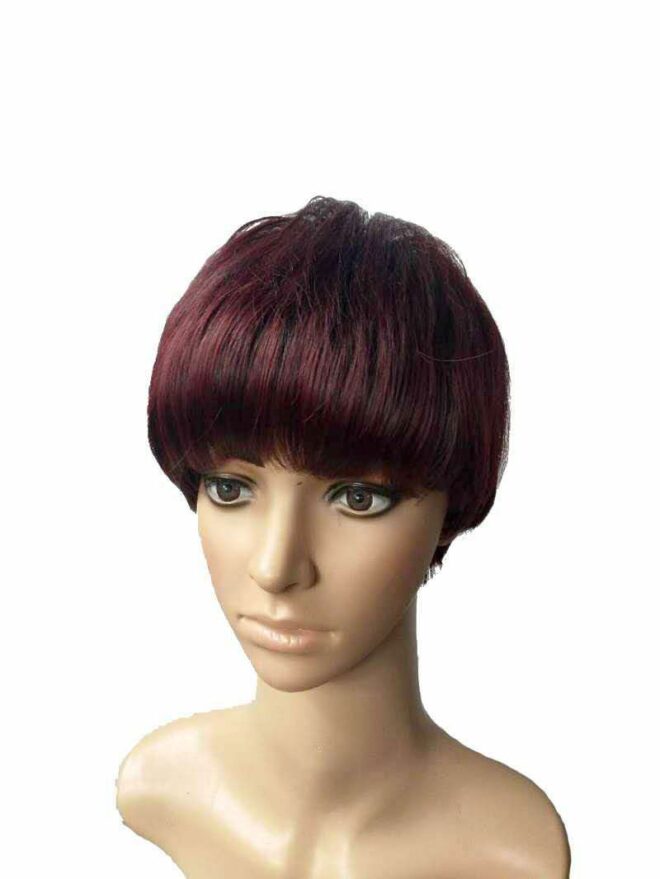 Women's wigs short straight black and red mixed color mechanism chemical fiber head covering African wigs - Image 7