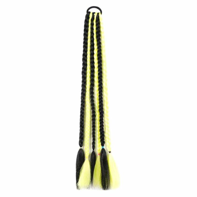 Highlight Fluorescent Yellow Black Hair Braid Wig Nightclub Braid Hair Ring Party Braid Ponytail Hair Extensions Bling Hairpieces - Image 2