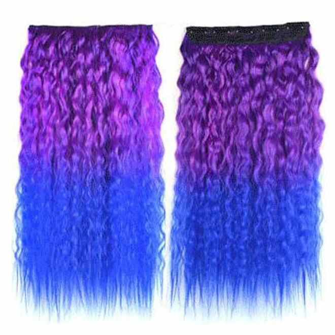 Women's Fluffy Hair Wig One-Piece Permanent Wave Long Curly Wig Two-Tone Coloured Hairpieces Hair Extensions Cosplay, Blue Purple Halloween Dress Up - Image 2