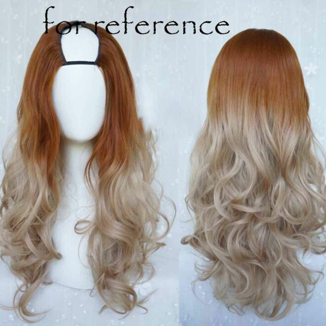 Honey Brown Light Gold 65 cm U Shape 2 Tone Long Curly Hair Wig Cosplay Full Wig Halloween Dress Up - Image 2