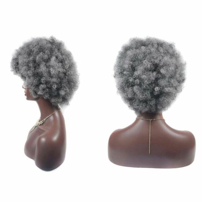 Grey Short Afro Curly Hair Wigs Women Large Fluffy Synthetic Hair Short Full Wig for Party and Daily - Image 2