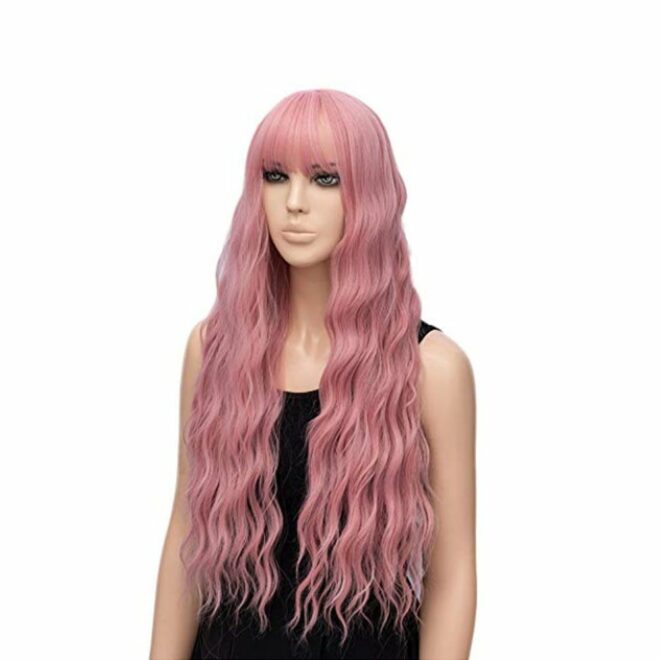 Women's Pink Wig Long Fluffy Curly Wavy Hair Wigs for Girl Heat Friendly Synthetic Cosplay Party Wigs - Image 8