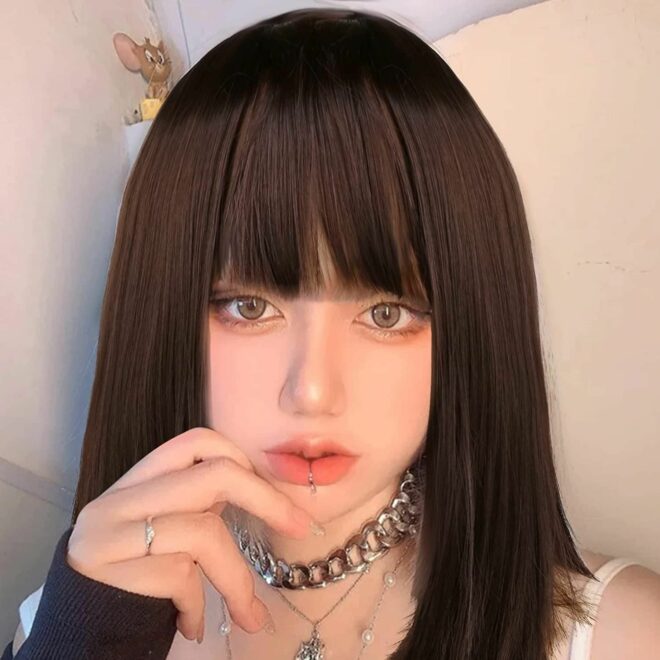 Wigs for Women Lovely Blonde Blue Brown Headband Wigs for Women Blonde Human Long Hair Wig Synthetic Wig with Bangs - Image 2