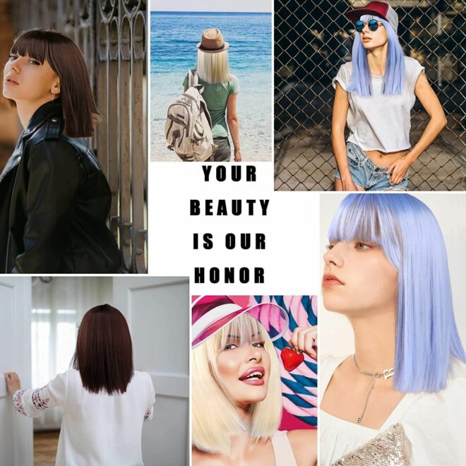 Wigs for Women Lovely Blonde Blue Brown Headband Wigs for Women Blonde Human Long Hair Wig Synthetic Wig with Bangs - Image 5