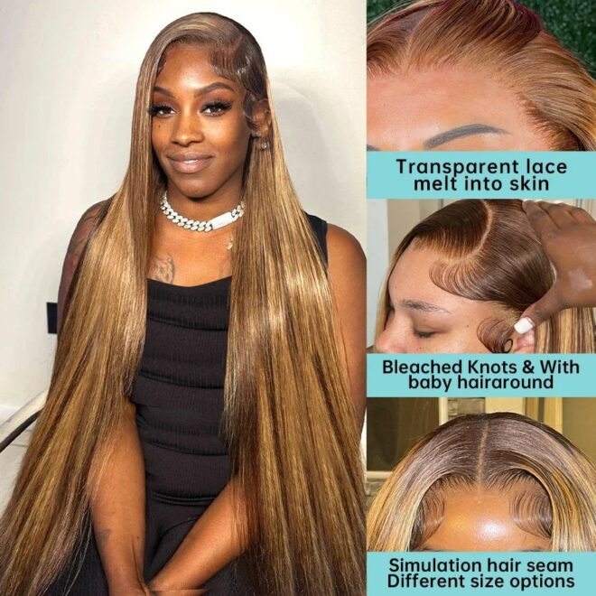 Honey Blonde Highlight Wig Stralght Lace Front Wig Human Hair 13x4 Colored Human Hair Wigs 13x6 Hd Lace Frontal Wig - Image 21
