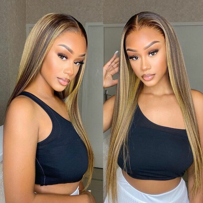 Honey Blonde Highlight Wig Stralght Lace Front Wig Human Hair 13x4 Colored Human Hair Wigs 13x6 Hd Lace Frontal Wig - Image 24