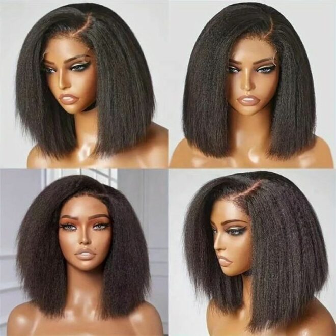 High Quality 13x4 Lace Frontal Glueless Wigs Human Hair Kinky Straight 4x4 HD Lace Closure Wig 4C Edge Baby Hair Brazilian Bob - Image 2
