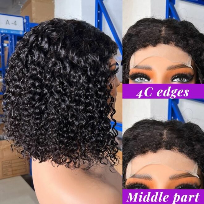 Hot Selling Products 2024 Water Wave 4C Edge Baby Hair Short Bob Wig,4x4 13x4 Bob Wigs Human Hair Lace Front - Image 2