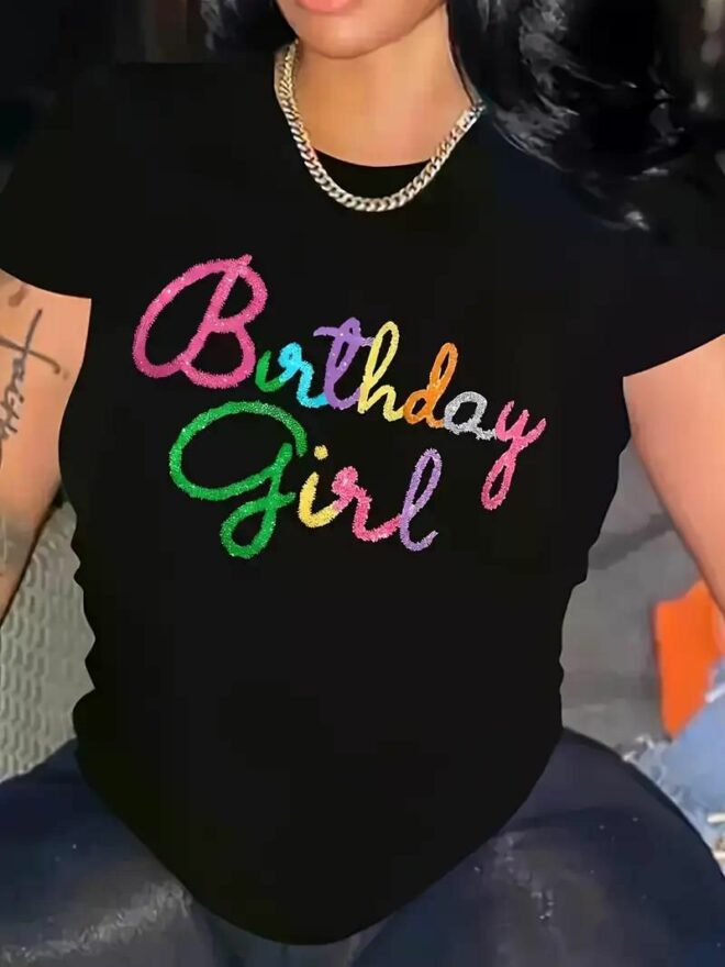 Women'S Birthday Girls Letter T-shirt Casual Sports T-shirt All Season Comfort - Image 7