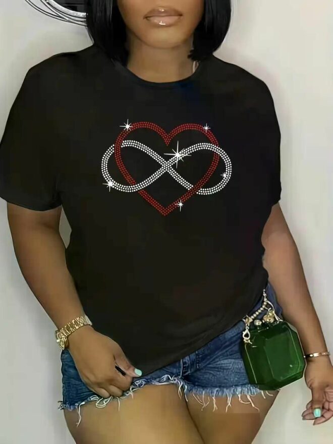 Women'S Heart Printed T-Shirt Casual Sports Round Neck Short Sleeve Comfortable Versatile T-Shirt - Image 31