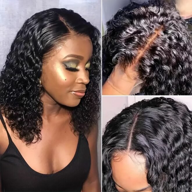 Luxurious Deep Wave Curly Bob Lace Front Wig for Women - 200% Density, 13x4 HD Transparent Swiss Lace, Pre-Plucked & Glueless, Brazilian Human Hair, Water Wave Texture, Available in 10-16 Inches - Image 40