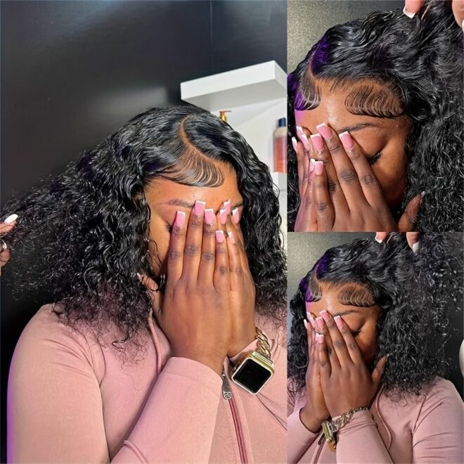 Luxurious Deep Wave Curly Bob Lace Front Wig for Women - 200% Density, 13x4 HD Transparent Swiss Lace, Pre-Plucked & Glueless, Brazilian Human Hair, Water Wave Texture, Available in 10-16 Inches - Image 42