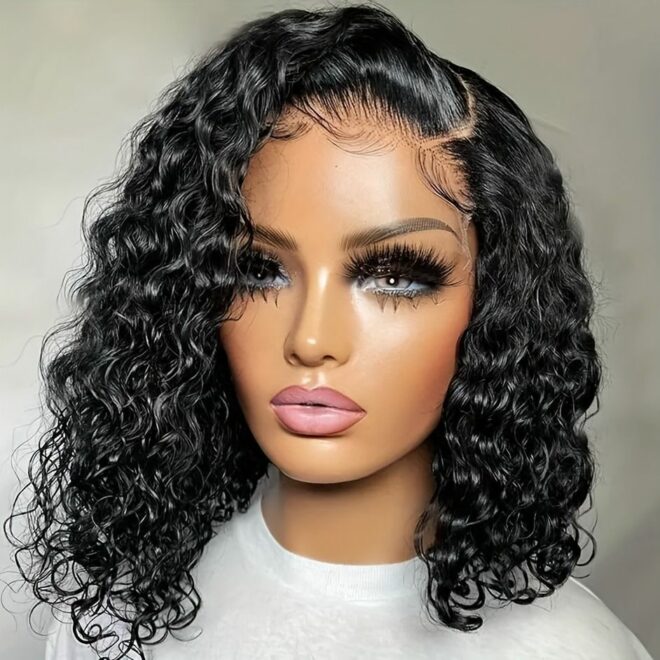 Luxurious Deep Wave Curly Bob Lace Front Wig for Women - 200% Density, 13x4 HD Transparent Swiss Lace, Pre-Plucked & Glueless, Brazilian Human Hair, Water Wave Texture, Available in 10-16 Inches - Image 19