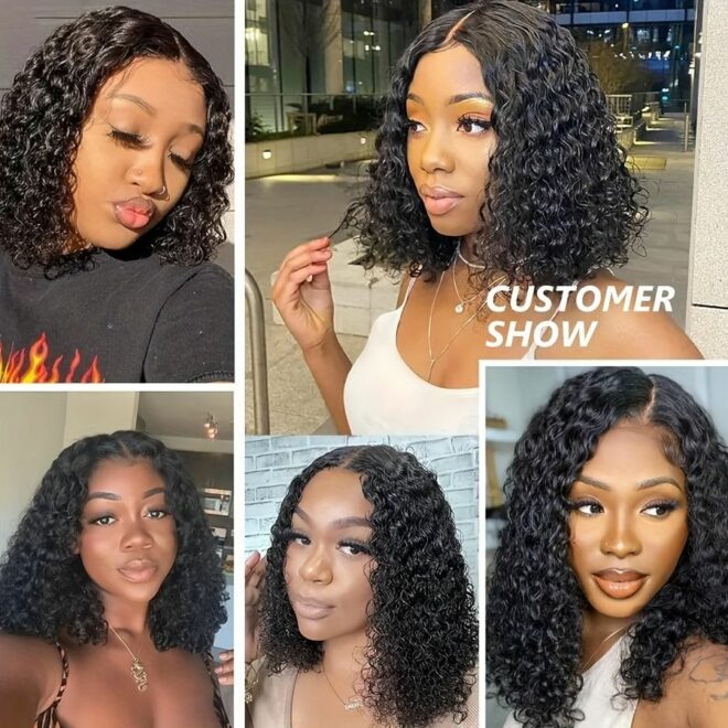 Luxurious Deep Wave Curly Bob Lace Front Wig for Women - 200% Density, 13x4 HD Transparent Swiss Lace, Pre-Plucked & Glueless, Brazilian Human Hair, Water Wave Texture, Available in 10-16 Inches - Image 21