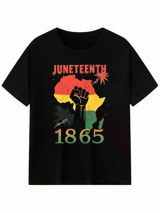Juneteenth 1865 Freedom T-Shirt for Men & Women - Pure Cotton, Short Sleeve, Regular Fit, Black with African American Map Design - Image 19