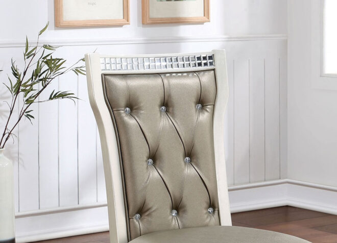 Formal Traditional Set of 2 Dining Chairs Champagne / Warm Grey Solid wood Leatherette Cushion Button Tufted Side Chairs Kitchen Dining Room Furniture - Image 7