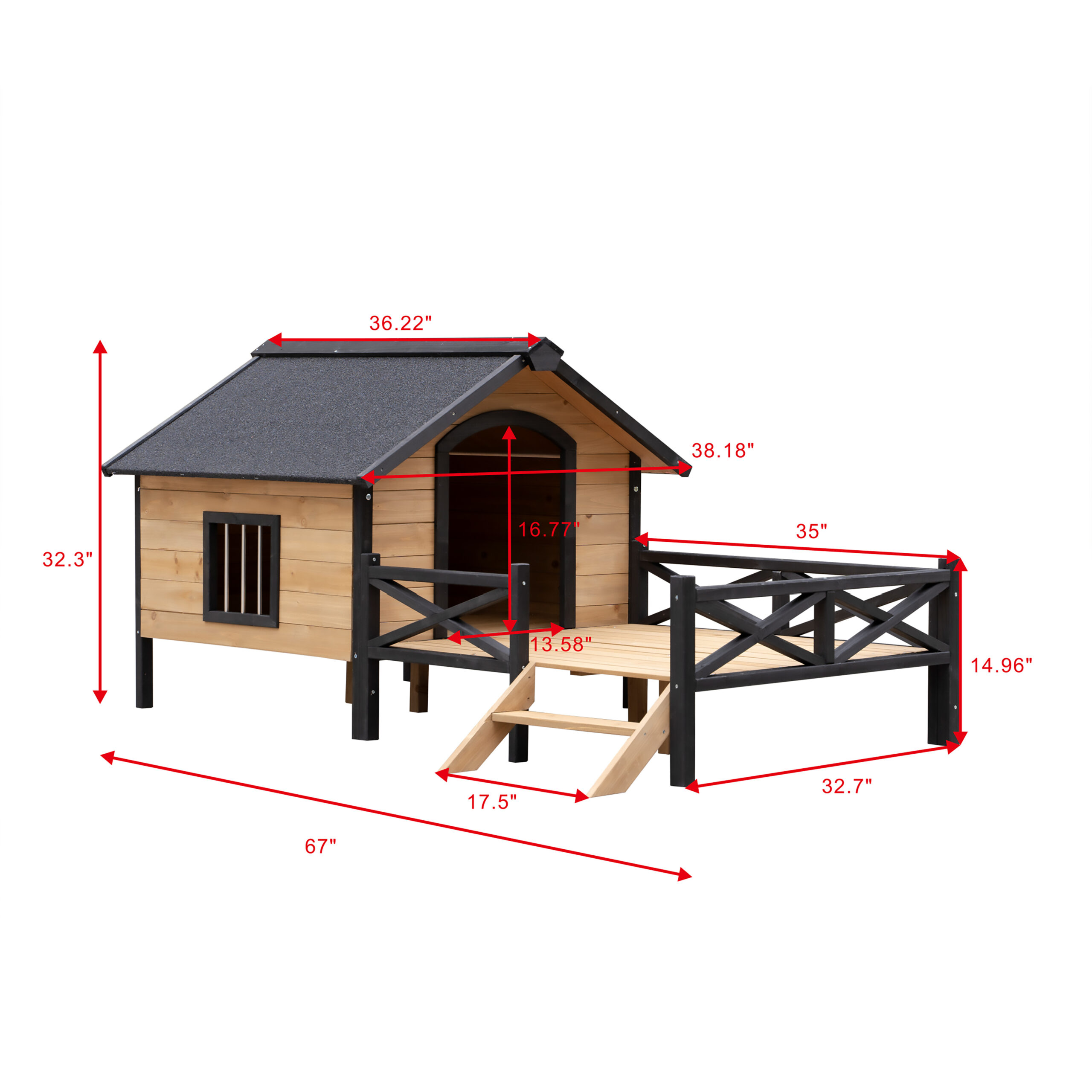 Outdoor Large Wooden Cabin House Style Wooden Dog Kennel with Porch - Image 2