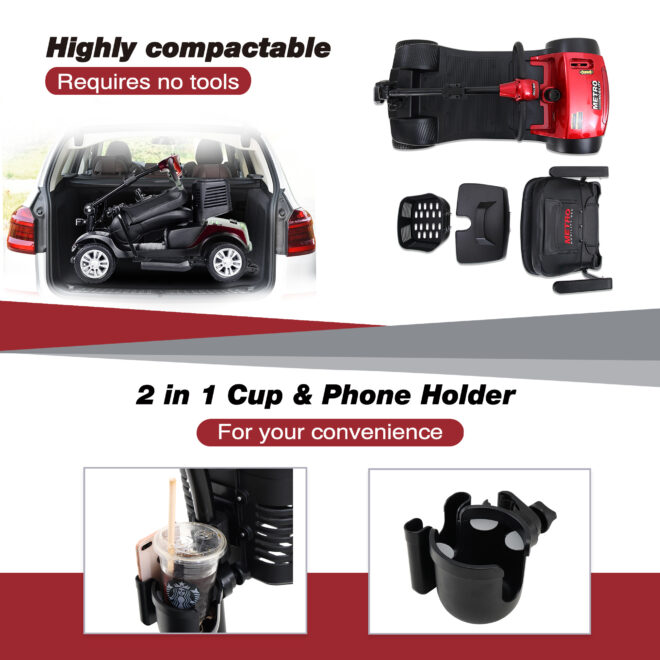 MAX SPORT RED 4 Wheels Outdoor Compact Mobility Scooter with 2pcs*12AH Lead acid Battery - Image 2