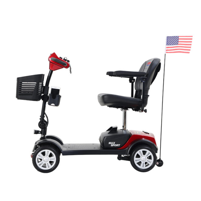 MAX SPORT RED 4 Wheels Outdoor Compact Mobility Scooter with 2pcs*12AH Lead acid Battery - Image 9