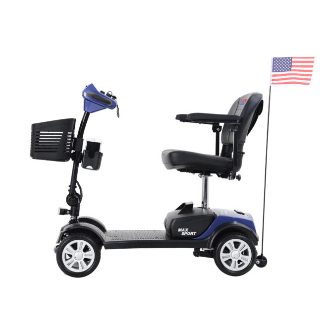 MAX SPORT BLUE 4 Wheels Outdoor Compact Mobility Scooter with 2 in 1 Cup & Phone Holder - Image 12