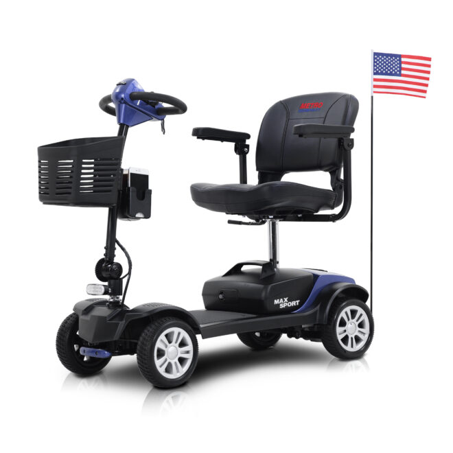 MAX SPORT BLUE 4 Wheels Outdoor Compact Mobility Scooter with 2 in 1 Cup & Phone Holder - Image 9