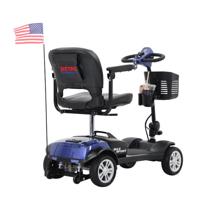 MAX SPORT BLUE 4 Wheels Outdoor Compact Mobility Scooter with 2 in 1 Cup & Phone Holder - Image 10