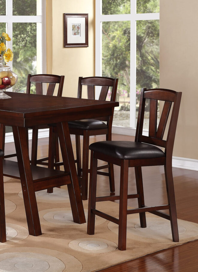 Dark Walnut Wood Framed Back Set of 2 Counter Height Dining Chairs Breakfast Kitchen Cushion Seats - Image 2