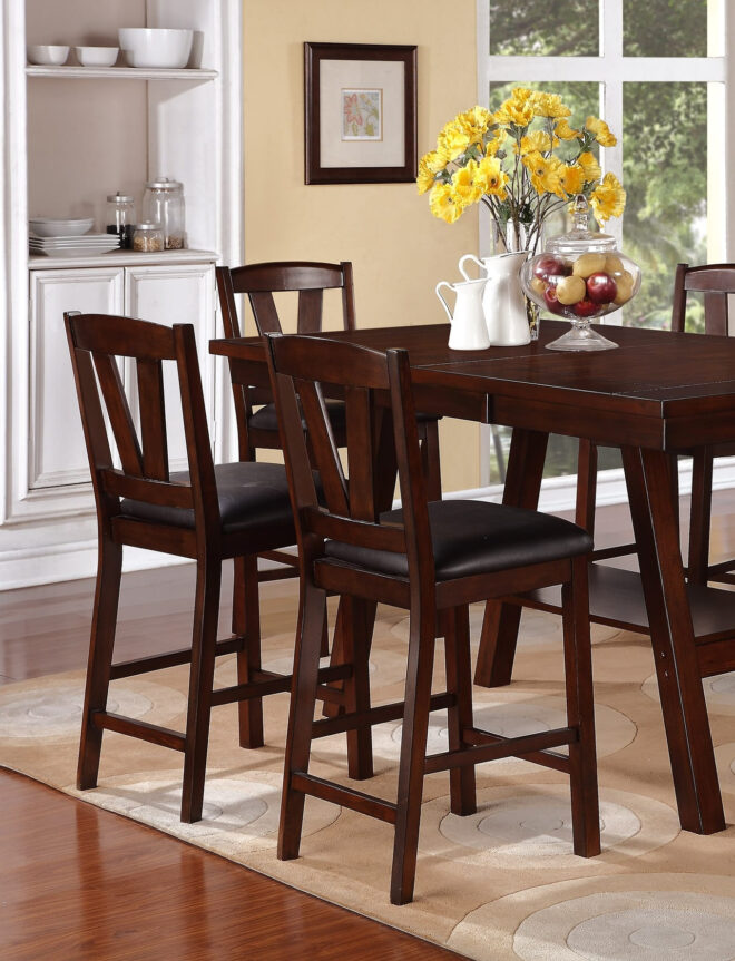 Dark Walnut Wood Framed Back Set of 2 Counter Height Dining Chairs Breakfast Kitchen Cushion Seats - Image 3