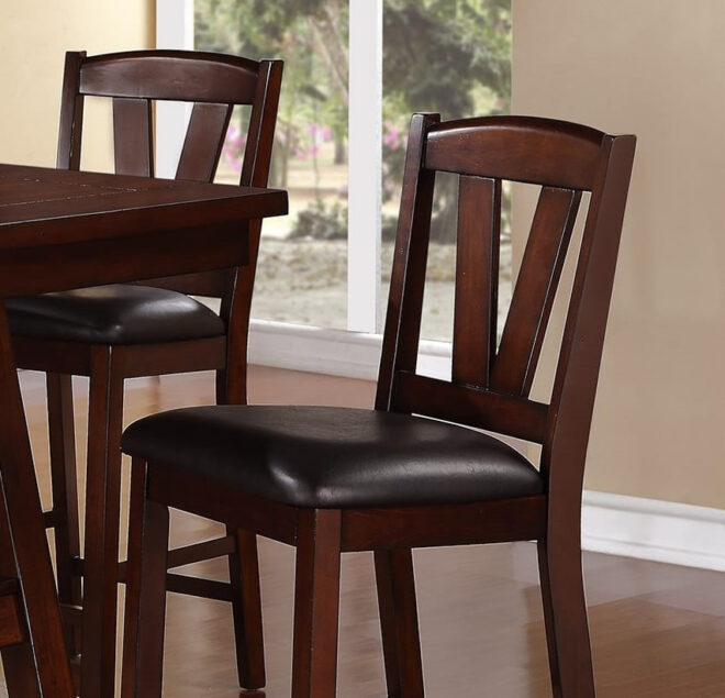 Dark Walnut Wood Framed Back Set of 2 Counter Height Dining Chairs Breakfast Kitchen Cushion Seats - Image 4