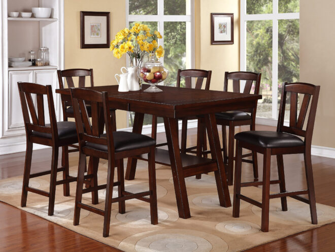 Dark Walnut Wood Framed Back Set of 2 Counter Height Dining Chairs Breakfast Kitchen Cushion Seats - Image 8