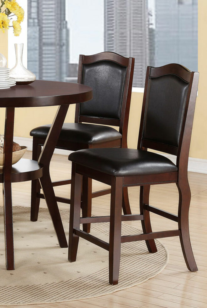 Dark Brown Wood Finish Set of 2 Counter Height Chairs Faux Leather Upholstery Seat Back Kitchen Dining Room Chair - Image 2