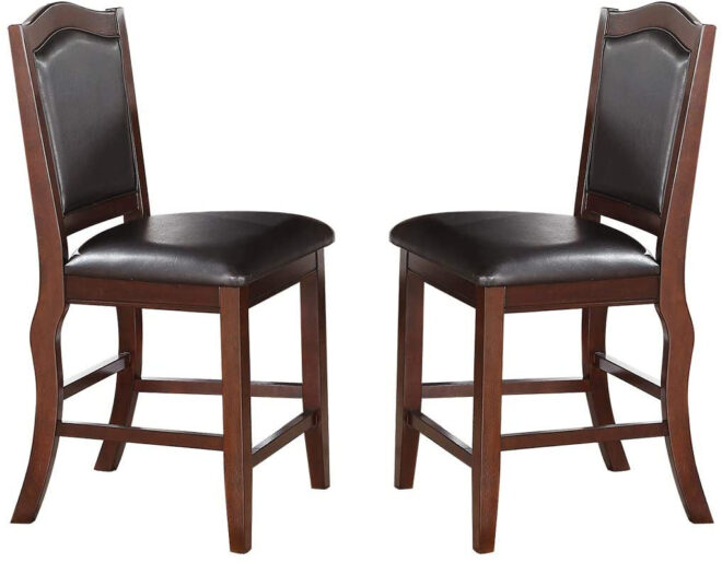 Dark Brown Wood Finish Set of 2 Counter Height Chairs Faux Leather Upholstery Seat Back Kitchen Dining Room Chair - Image 4