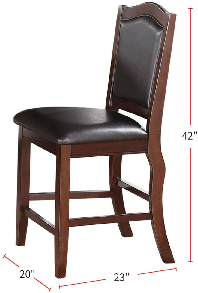 Dark Brown Wood Finish Set of 2 Counter Height Chairs Faux Leather Upholstery Seat Back Kitchen Dining Room Chair - Image 5