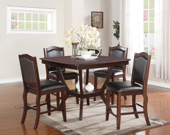 Dark Brown Wood Finish Set of 2 Counter Height Chairs Faux Leather Upholstery Seat Back Kitchen Dining Room Chair - Image 8