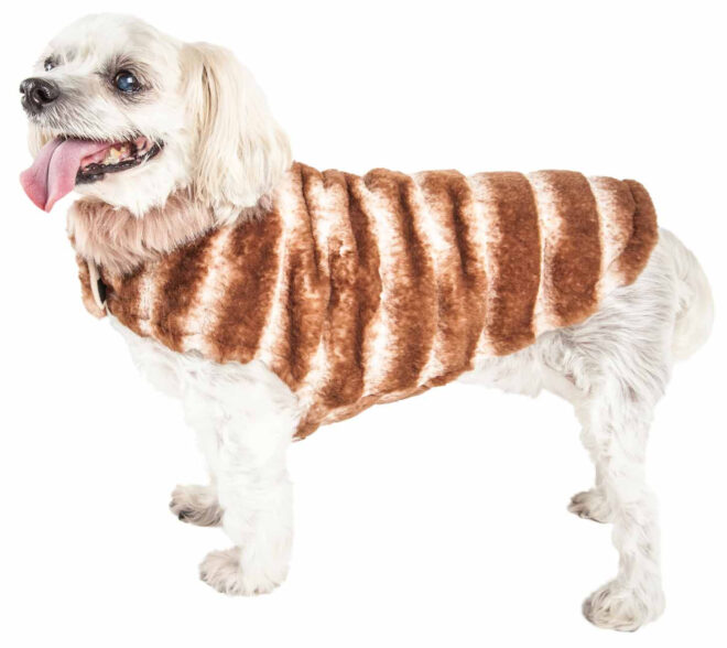 Pet Life Luxe 'Tira-Poochoo' Tiramisu Patterned Mink Dog Coat Jacket - Image 31