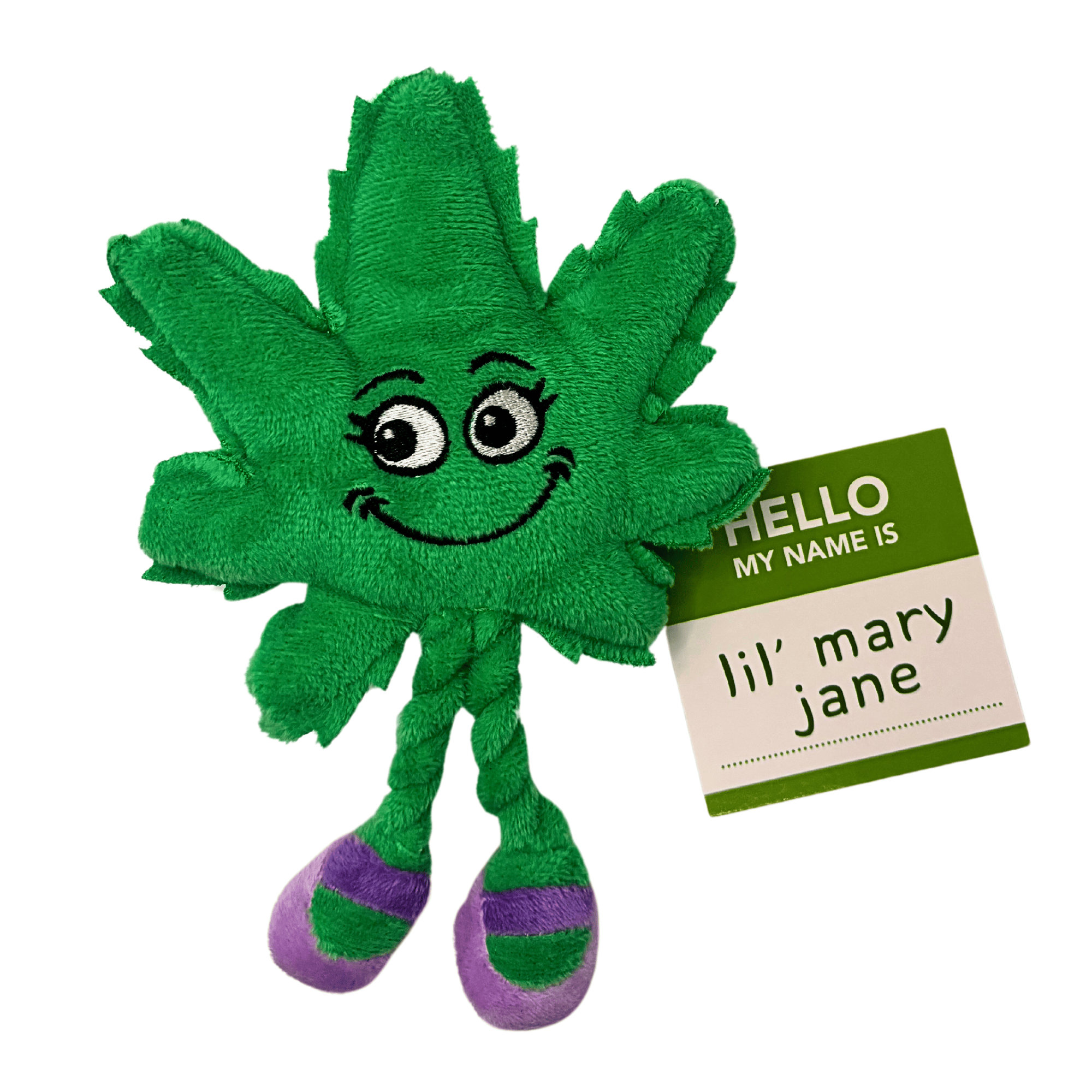 My Name is Lil' Mary Jane, Cute Stuffed Parody Marijuana Leaf Cat Toy, Funny Catnip Weed Theme Toy, Cool Plush Novelty 420 Gift for Cats & Kittens, Play & Photo Prop, Adult Plushie Shelf-Sitter - Image 2