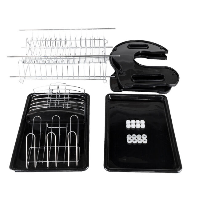 Multifunctional Dual Layers Bowls & Dishes & Chopsticks & Spoons Collection Shelf Dish Drainer Black - Image 3