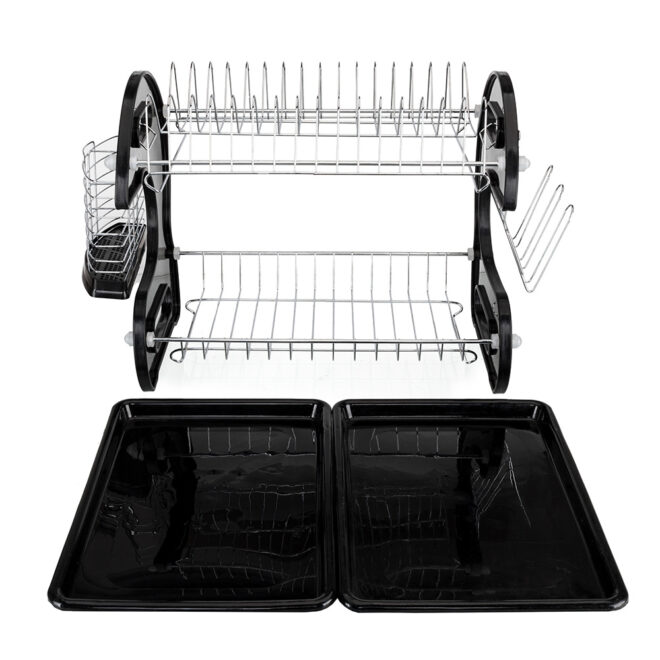 Multifunctional Dual Layers Bowls & Dishes & Chopsticks & Spoons Collection Shelf Dish Drainer Black - Image 4
