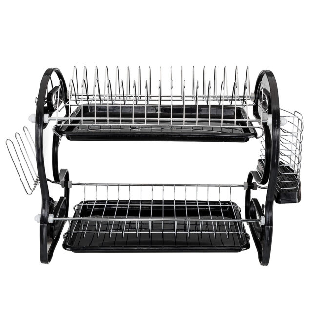 Multifunctional Dual Layers Bowls & Dishes & Chopsticks & Spoons Collection Shelf Dish Drainer Black - Image 2
