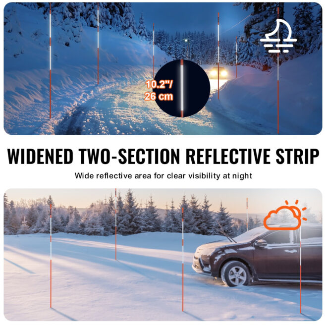 VEVOR Driveway Markers, 100 PCS 48 inch, 0.4 inch Diameter, Orange Fiberglass Poles Snow Stakes with Reflective Tape, 12" Steel Drill Bit & Protection Gloves for Parking Lots, Walkways Easy Visibility - Image 5