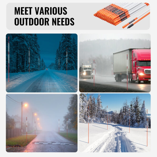 VEVOR Driveway Markers, 100 PCS 48 inch, 0.4 inch Diameter, Orange Fiberglass Poles Snow Stakes with Reflective Tape, 12" Steel Drill Bit & Protection Gloves for Parking Lots, Walkways Easy Visibility - Image 6
