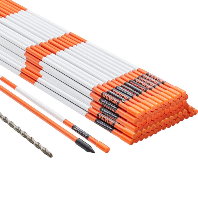 VEVOR Driveway Markers, 100 PCS 48 inch, 0.4 inch Diameter, Orange Fiberglass Poles Snow Stakes with Reflective Tape, 12" Steel Drill Bit & Protection Gloves for Parking Lots, Walkways Easy Visibility - Image 9