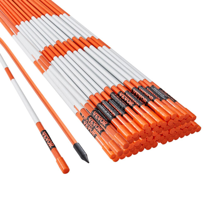 VEVOR Driveway Markers, 100 PCS 48 inch, 0.4 inch Diameter, Orange Fiberglass Poles Snow Stakes with Reflective Tape, 12" Steel Drill Bit & Protection Gloves for Parking Lots, Walkways Easy Visibility - Image 10