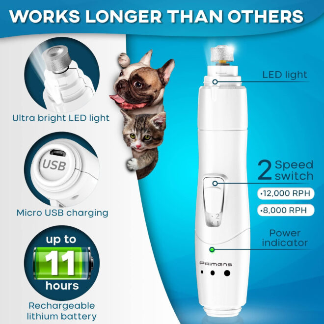 Rechargeable Pet Nail Grinder with LED Light - Image 2