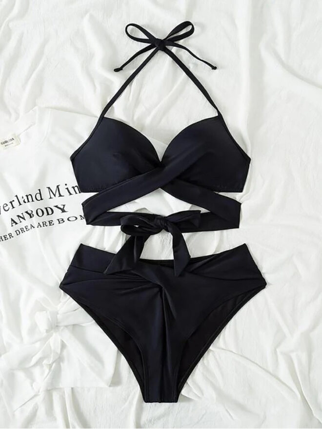 Sexy Push Up Bikini 2023 Solid High Waist Swimsuit Women Criss Cross Bandage Bikini Set Female Beachwear Bathing Suit biquini - Image 10