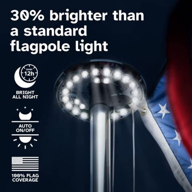 Deluxe Flag Pole Light Solar Powered - 1300 Lumen Solar Light for Flagpole - Light Up American Flag Outdoor with Solar Flag Pole Light from Dusk to Dawn for 12+ Hours; Silver Flag Light - Image 3