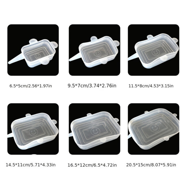 6pcs Rectangular Silicone Fresh-keeping Lid; Eco-friendly Reusable Food Covers For Bowls; Cups; Cans; Fit Different Sizes & Shapes Of Container; Dishwasher & Freezer Safe - Image 4