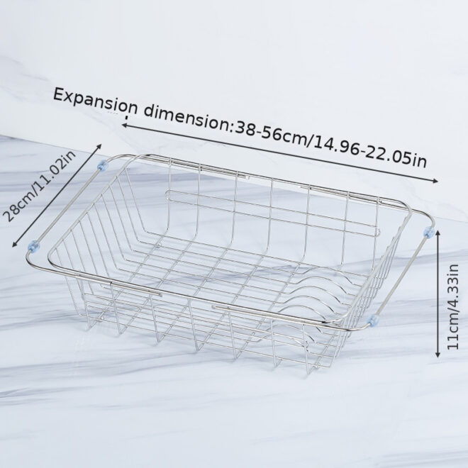 1pc Drain Rack; Drain Basket; Stainless Steel Kitchen Basket; Home Utensil Holder; Sink Basket; Retractable Sink Rack Suitable For Rectangular Sink Bowl Plate Organizer Storage - Image 11