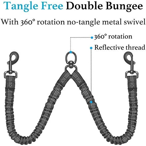 Dual Dog Leash; Double Dog Leash; 360 Swivel No Tangle Walking Leash; Shock Absorbing Bungee for Two Dogs - Image 14